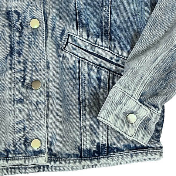 Samantha Sipos Zinna Denim Trucker Jean Jacket Knit Hood. Acid Wash Blue XS #901 - Picture 4 of 6